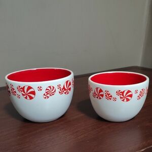 Heartfelt Kitchen Creations Set Of 2 Ceramic Bowls W Peppermint Candy Design